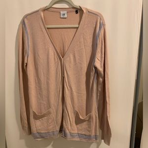 Cabi cardigan light pink with purple detailing. Size:Large